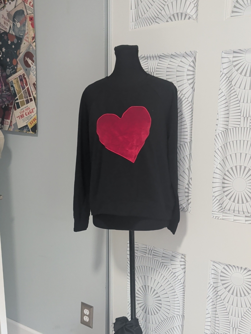 Philosophy Black Sweater with Red Heart Applique
